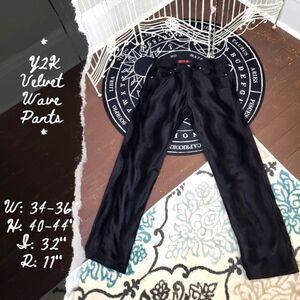 Vintage Black Velvet Fur Wave Pants Goth Punk Witch Y2K 2000s Epedemic